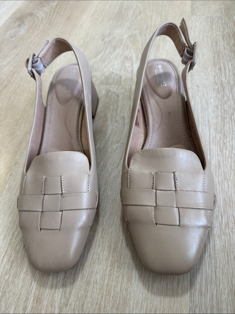 Rockport Nude Beige Slingback Block Heel Loafers